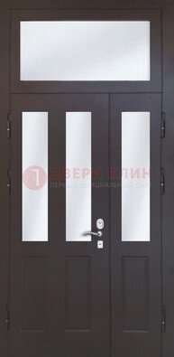 Черная тамбурная дверь со стеклянными вставками ДТМ-38 в Троицке