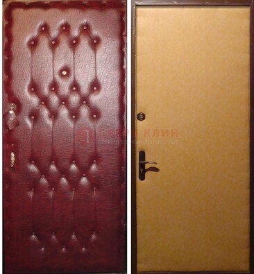 Бордовая металлическая дверь с винилискожей ДВ-1 в Троицке