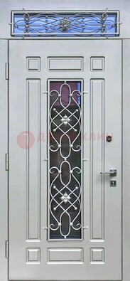 Белая железная дверь с виноритом и фрамугой ДВТ-12 в Троицке