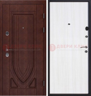 Уличная темная филенчатая дверь с виноритом и МДФ Белый ясень ДВТ-141 в Троицке