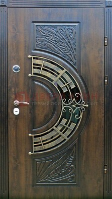 Металлическая филенчатая дверь с виноритом и стеклом ДВТ-144 в Троицке