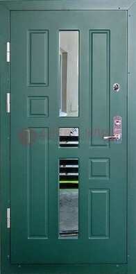 Зеленая железная  дверь с виноритом и зеркалом ДВТ-205 в Троицке