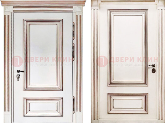 Белая металическая дверь с виноритом для дома ДВТ-239 в Троицке