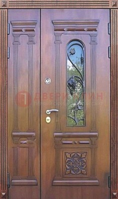 Железная коричневая филенчатая дверь с виноритом и МДФ ДВТ-85 в Троицке