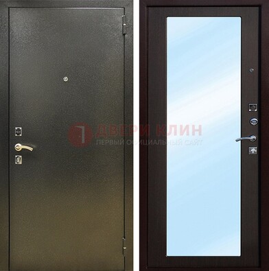 Входная темно-серая дверь c порошковым покрытием и МДФ с зеркалом ДЗ-114 в Троицке