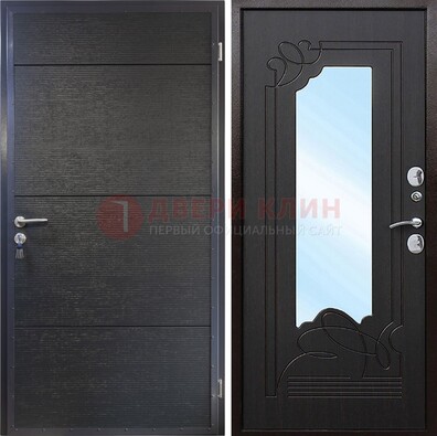 Темная Железная дверь c виноритом и МДФ с зеркалом ДЗ-119 в Троицке