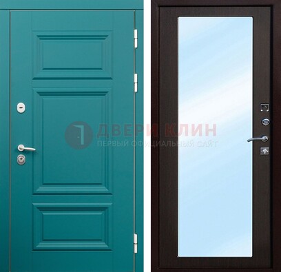 Зеленая входная дверь терморазрыв c виноритом и МДФ с зеркалом ДЗ-122 в Троицке