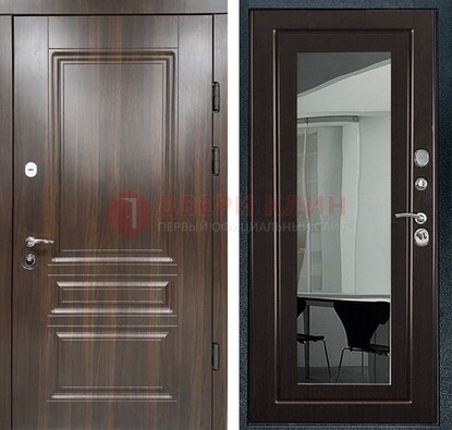 Железная коричневая дверь с МДФ Венге c зеркалом ДЗ-124 в Троицке
