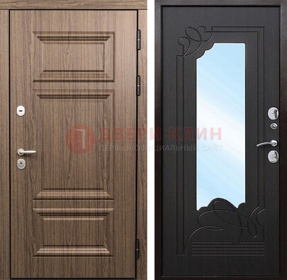 Входная коричневая дверь с зеркалом МДФ Венге ДЗ-127 в Троицке