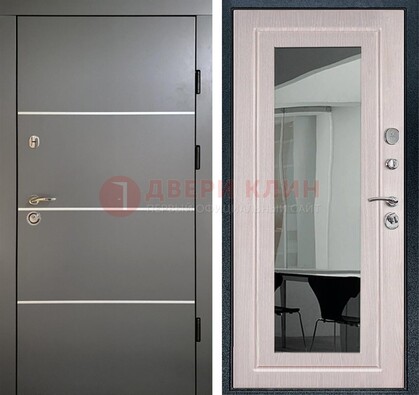 Черная металлическая дверь с зеркалом ДЗ-12 в Троицке