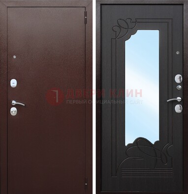 Коричневая стальная дверь с зеркалом ДЗ-18 в Троицке
