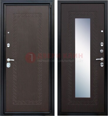 Темная стальная дверь с зеркалом ДЗ-20 в Троицке