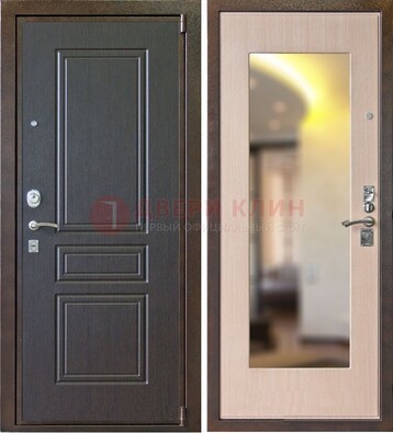 Коричневая стальная дверь с зеркалом МДФ внутри ДЗ-27 в Троицке