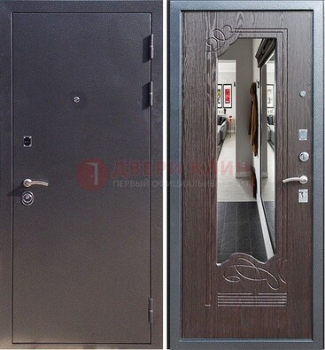 Черная входная дверь с зеркалом МДФ внутри ДЗ-29 в Троицке
