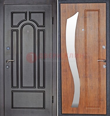 Темная железная дверь с зеркалом ДЗ-35 в Троицке
