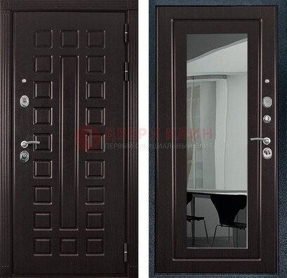 Темная металлическая дверь с зеркалом МДФ внутри ДЗ-4 в Троицке