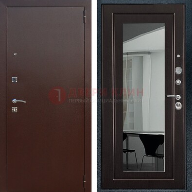 Металлическая дверь с порошковым напылением с МДФ и зеркалом ДЗ-61 в Троицке