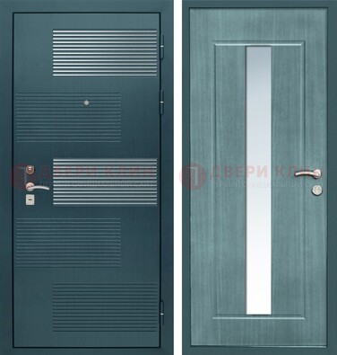 Входная дверь с зеркальной вставкой внутри с голубым МДФ с зеркалом ДЗ-71 в Троицке