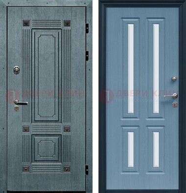 Голубая филенчатая дверь с МДФ и зеркальными вставками внутри ДЗ-80 в Троицке