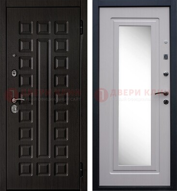 Черная филенчатая металлическая дверь МДФ с зеркалом ДЗ-83 в Троицке