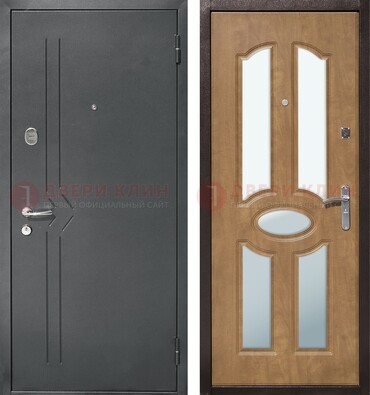 Железная серая дверь с порошковым напылением и МДФ с зеркалом ДЗ-90 в Троицке