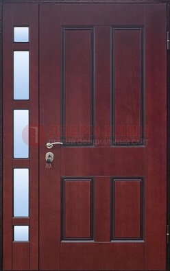 Красная входная полуторная дверь со стеклом ПЛ-10 в Троицке